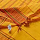 handloom begampuri pure cotton saree in bright yellow with orange and green woven temple borders and tassel fringe   