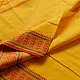handloom begampuri pure cotton saree in bright yellow with orange and green woven temple borders and tassel fringe   