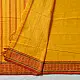 handloom begampuri pure cotton saree in bright yellow with orange and green woven temple borders and tassel fringe   