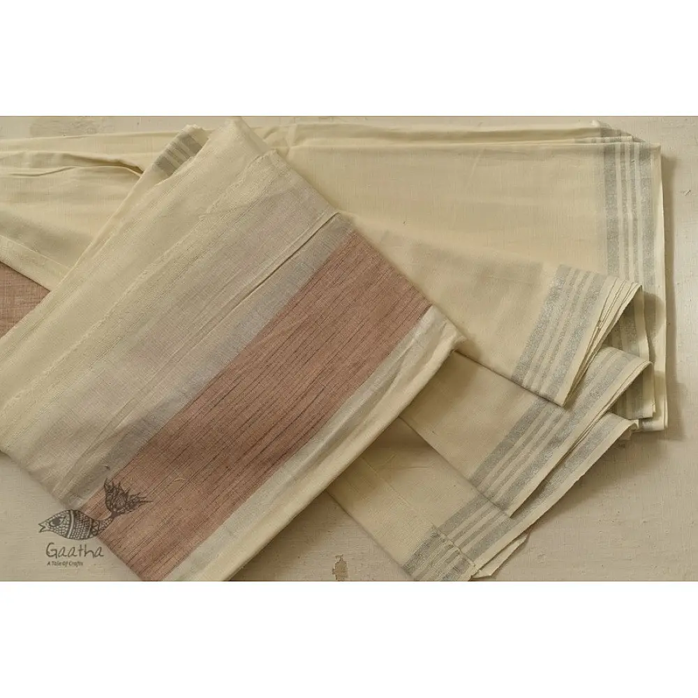 Handloom Matka Silk + Cotton Dhoti Khes - Zari Border