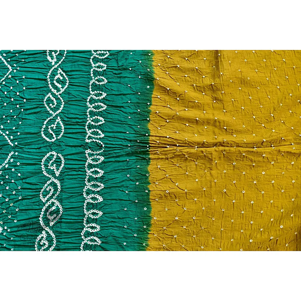 summer special Cotton Bandhani Green-Yellow Saree