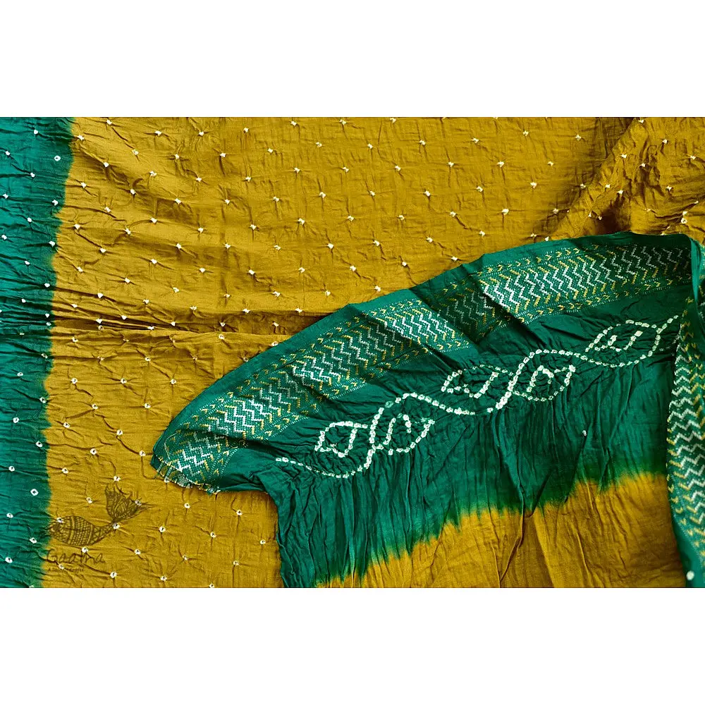 summer special Cotton Bandhani Green-Yellow Saree