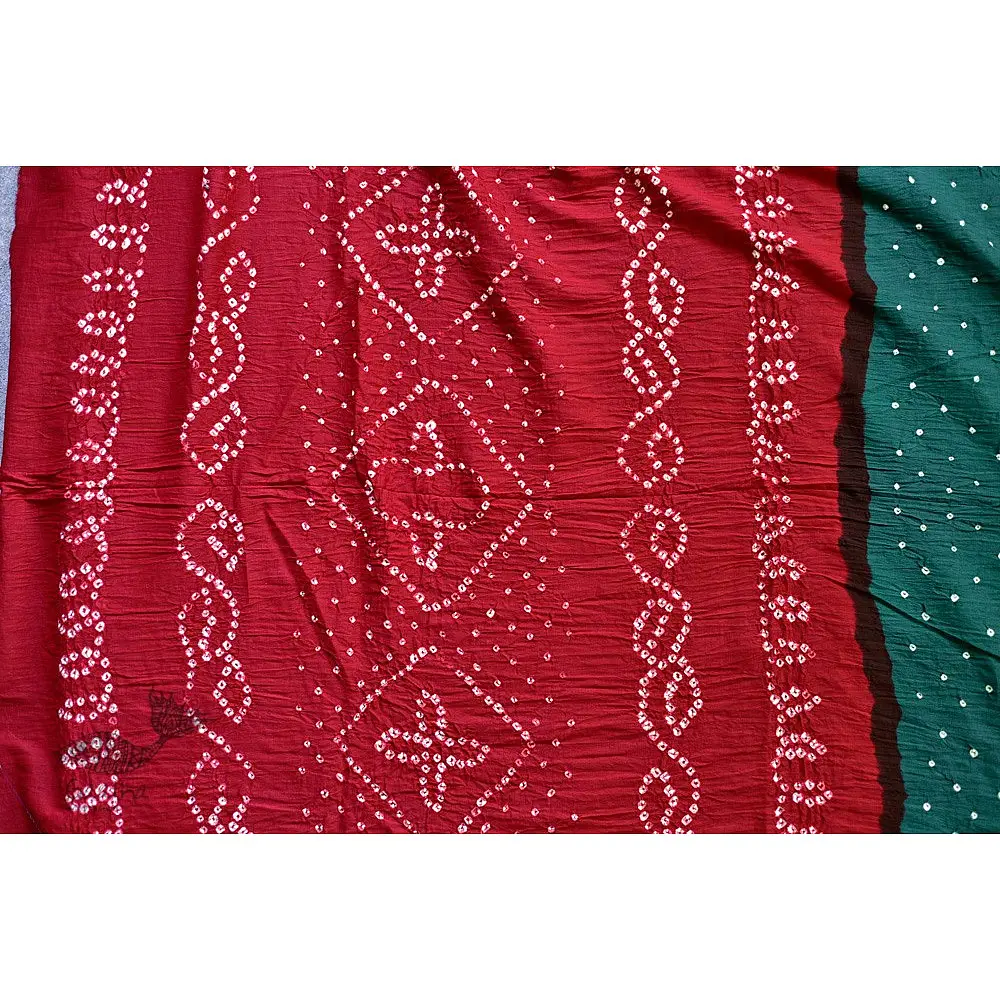 summer special Cotton Bandhani Green-red Saree