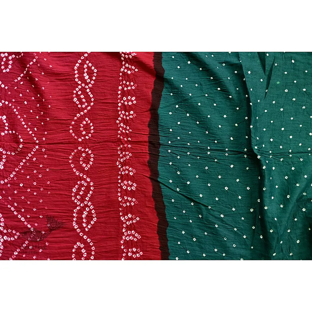 summer special Cotton Bandhani Green-red Saree