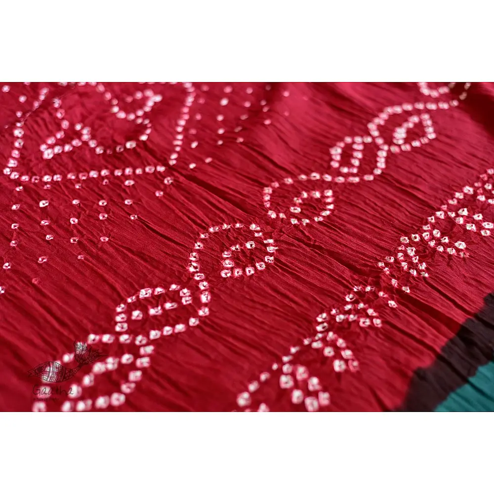 summer special Cotton Bandhani Green-red Saree