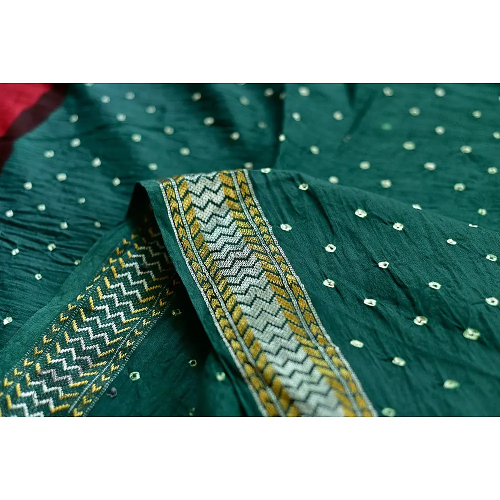 summer special Cotton Bandhani Green-red Saree