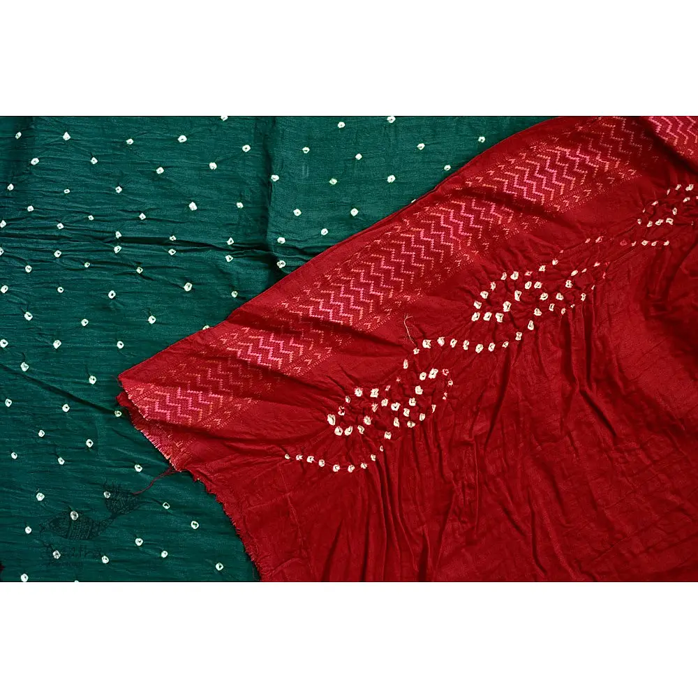 summer special Cotton Bandhani Green-red Saree