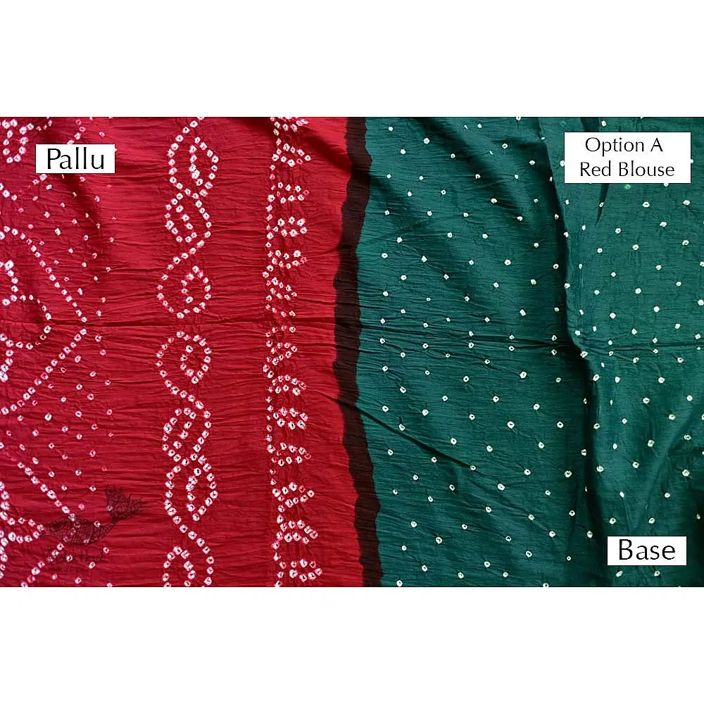 summer special Cotton Bandhani Green-red Saree