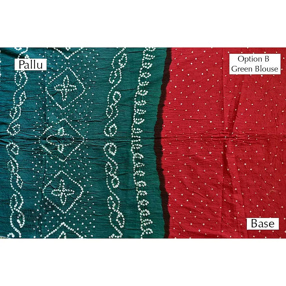 summer special Cotton Bandhani Green-red Saree