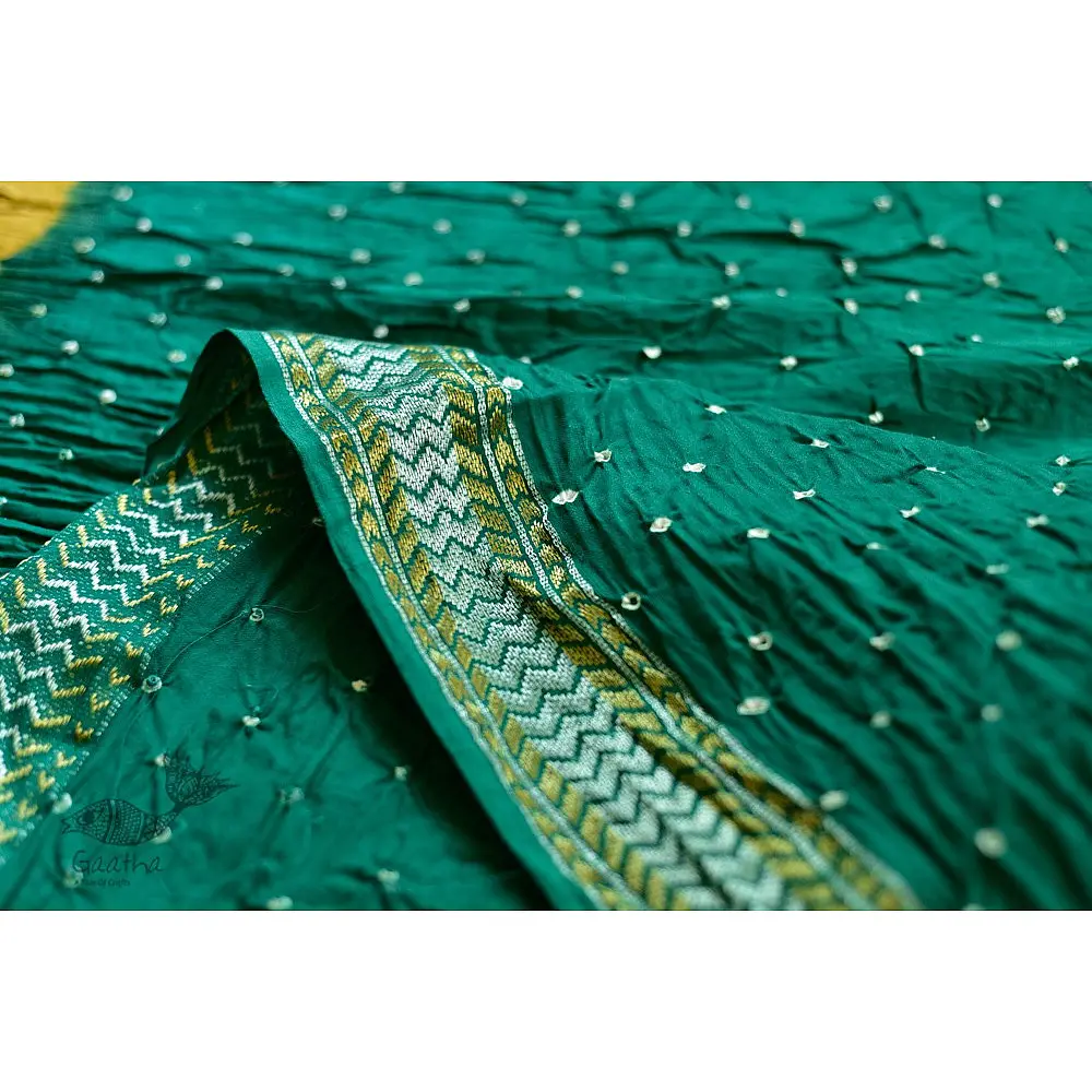 summer special Cotton Bandhani green Saree