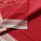handloom begampuri pure cotton saree in bright scarlet red with fine beige pinstripes and off-white woven temple borders with fringe tassels