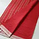 handloom begampuri pure cotton saree in bright scarlet red with fine beige pinstripes and off-white woven temple borders with fringe tassels