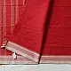 handloom begampuri pure cotton saree in bright scarlet red with fine beige pinstripes and off-white woven temple borders with fringe tassels