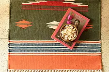 A finite infinity ❧ Handwoven Geometric Dhurries  ( 2 x 6 ) - Green