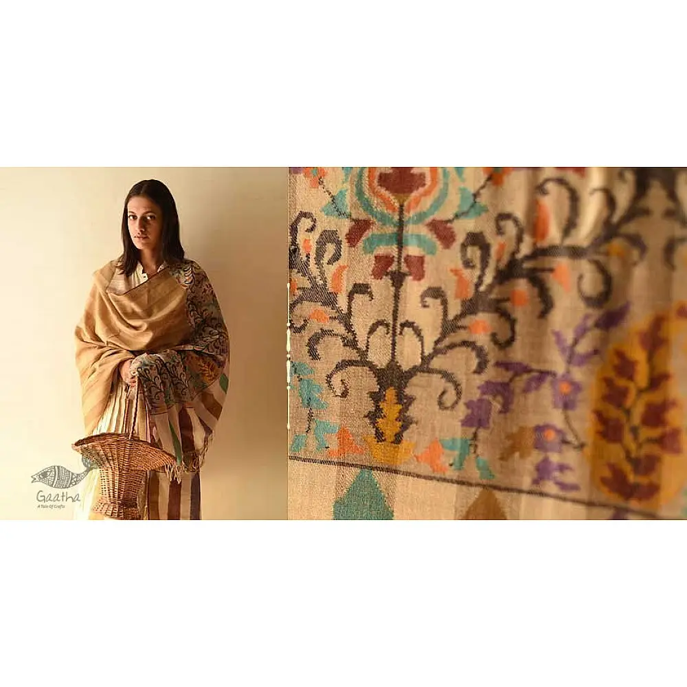 shop Kashmiri handwoven Pure Pashmina Kani Checks Shawl