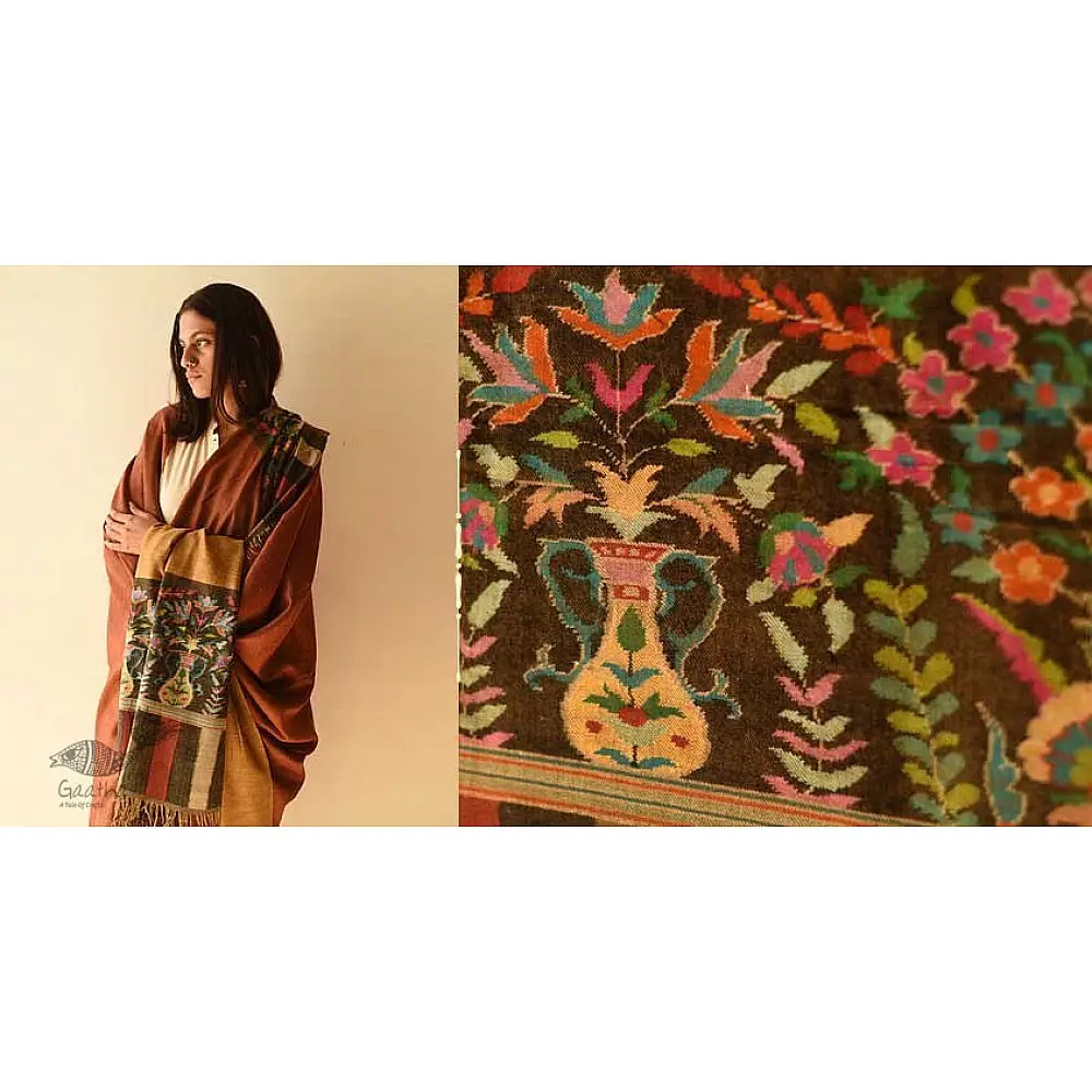 shop Kashmiri handwoven Pure Pashmina Kani Reversible Shawl