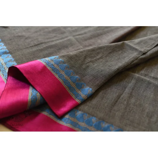 shop  Handloom Saree - Carbon Black With Rani Pink Border