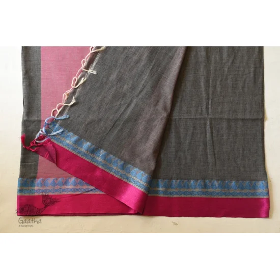 shop  Handloom Saree - Carbon Black With Rani Pink Border