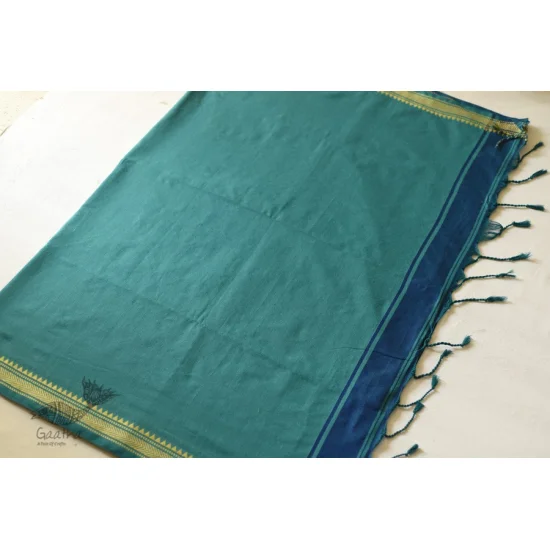 shop Green Cotton Saree With Blue Pallu