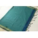 shop Green Cotton Saree With Blue Pallu