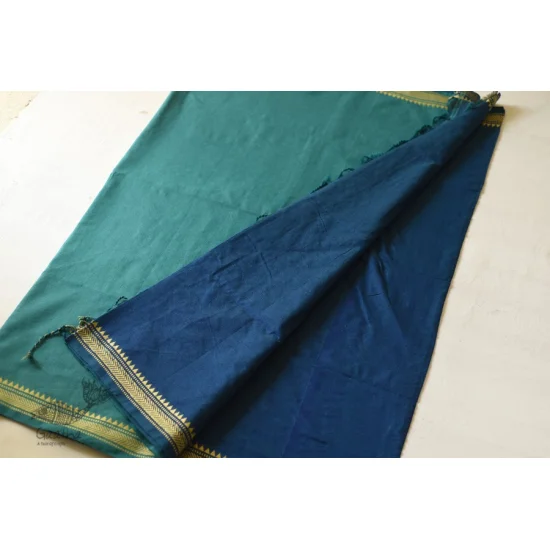 shop Green Cotton Saree With Blue Pallu