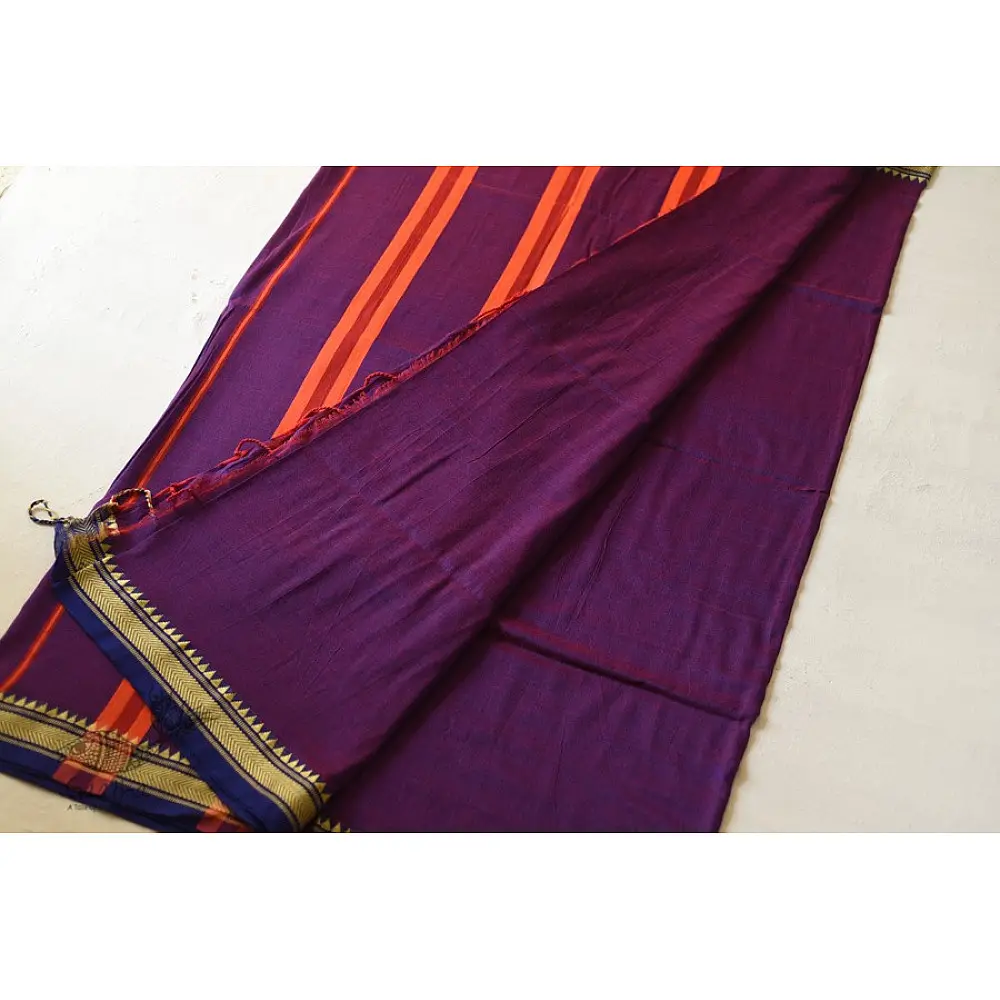 shop pure cotton handloom saree - purple