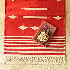 A finite infinity ❧ Handwoven Geometric Dhurries  ( 2 x 6 ) - Red