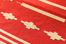 A finite infinity ❧ Handwoven Geometric Dhurries  ( 2 x 6 ) - Red