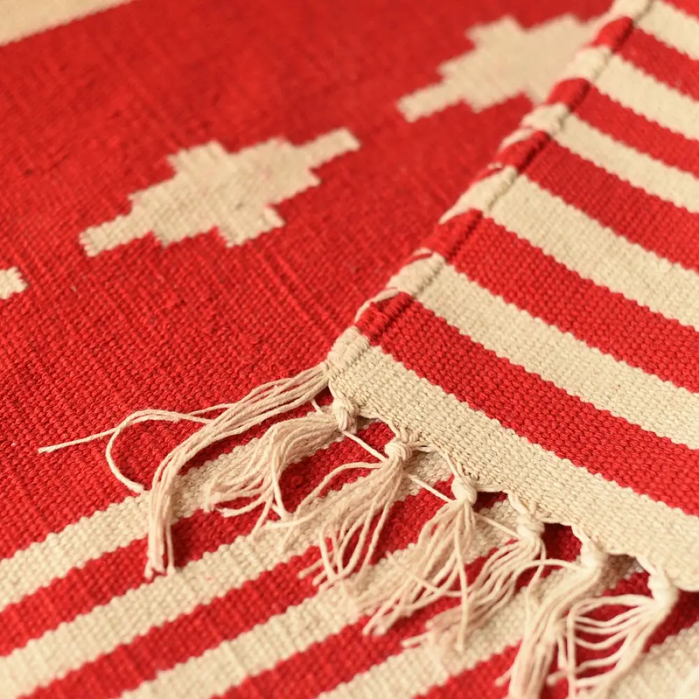 shop Handwoven Geometric red Dhurries