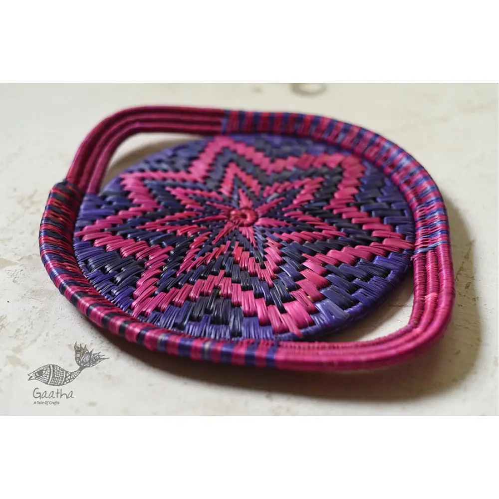 Moonj Grass handicraft - Serving Tray-Pink & Purple