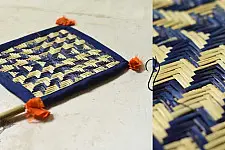 Moonj Grass Basket | Hand Fan - Blue