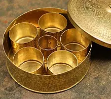 Ahar ✽ Brass ~ Spice box - Six jars inside  ( 6" x 6" x 3" Small Masala Daan ) 
