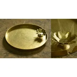 Ahar ✽ Brass ~ Aarti Thali with Lotus Shaped Diya - 14" x 14" x 2"