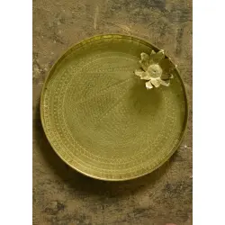 Ahar ✽ Brass ~ Pooja Thali with Lotus Shaped Diya - 14" x 14" x 2"