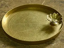 Ahar ✽ Brass ~ Aarti Thali with Lotus Shaped Diya - 14" x 14" x 2"