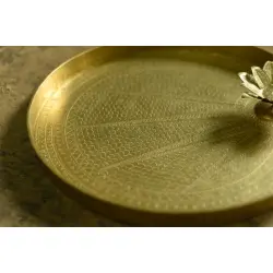 Ahar ✽ Brass ~ Aarti Thali with Lotus Shaped Diya - 14" x 14" x 2"