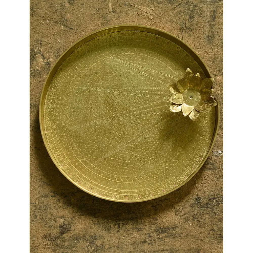 handmade brass aarti / pooja thali with diya
