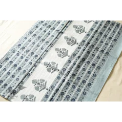 Indigenous Impressions | Block Printed - Bagru Cotton Saree - Grey & Blue