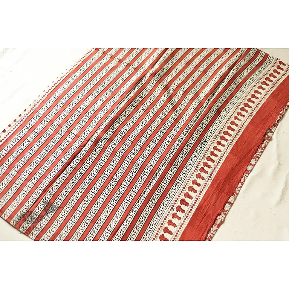 shop Bagru Cotton Red Saree - Block Printed