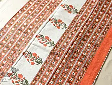 Indigenous Impressions | Bagru Cotton Saree White & Orange - Block Printed
