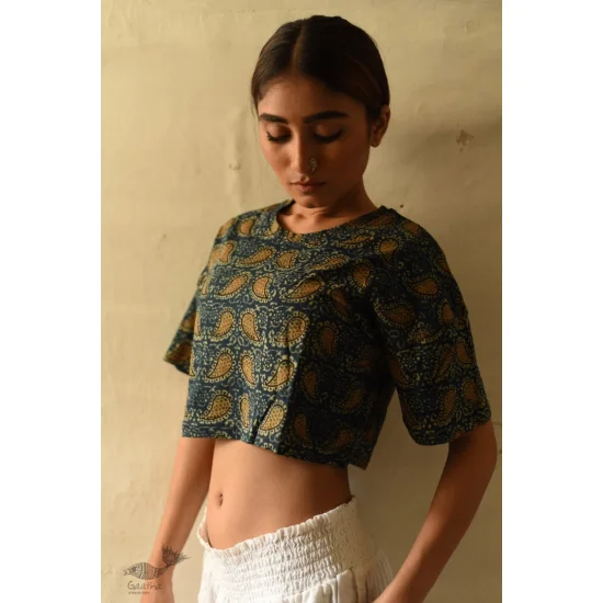 buy ajrakh hand block printed Crop Top