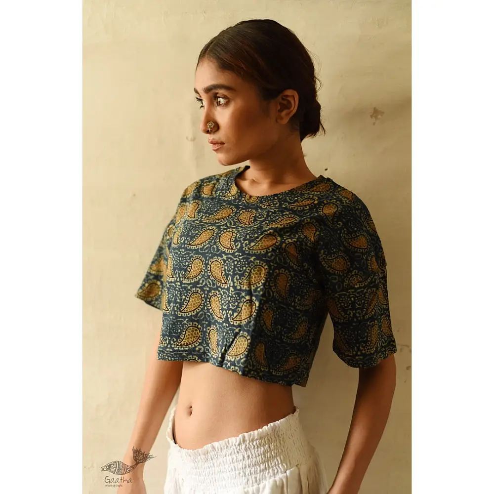 buy ajrakh hand block printed Crop Top
