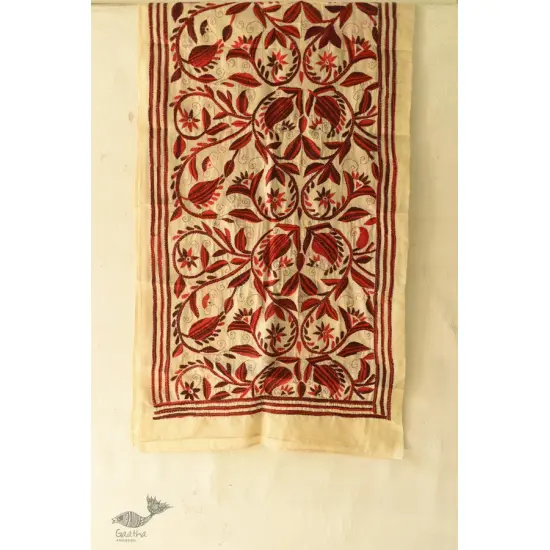  Kantha Tussar Silk Stole - Embroidered