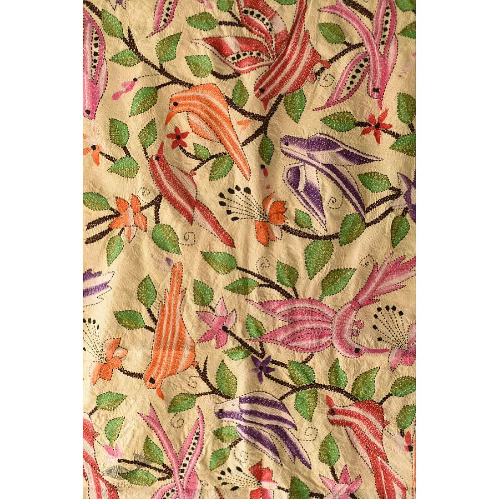 Kantha Tussar Silk Stole - Embroidered