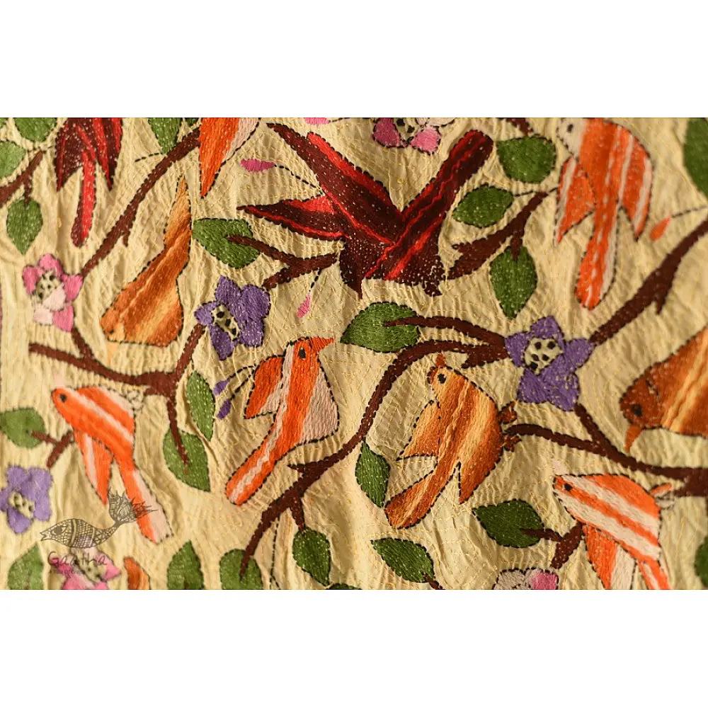 Kantha Tussar Silk Stole - Embroidered