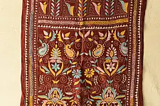 Pushparam . पुष्पारम | Kantha Silk Stole ~ Embroidered Maroon