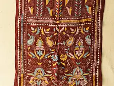 Pushparam . पुष्पारम | Kantha Silk Stole ~ Embroidered Maroon