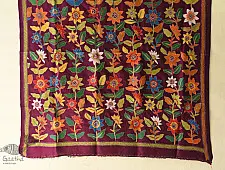Pushparam . पुष्पारम | Kantha Soft Silk Purple Dupatta ~ Sun Flower Hand Embroidered