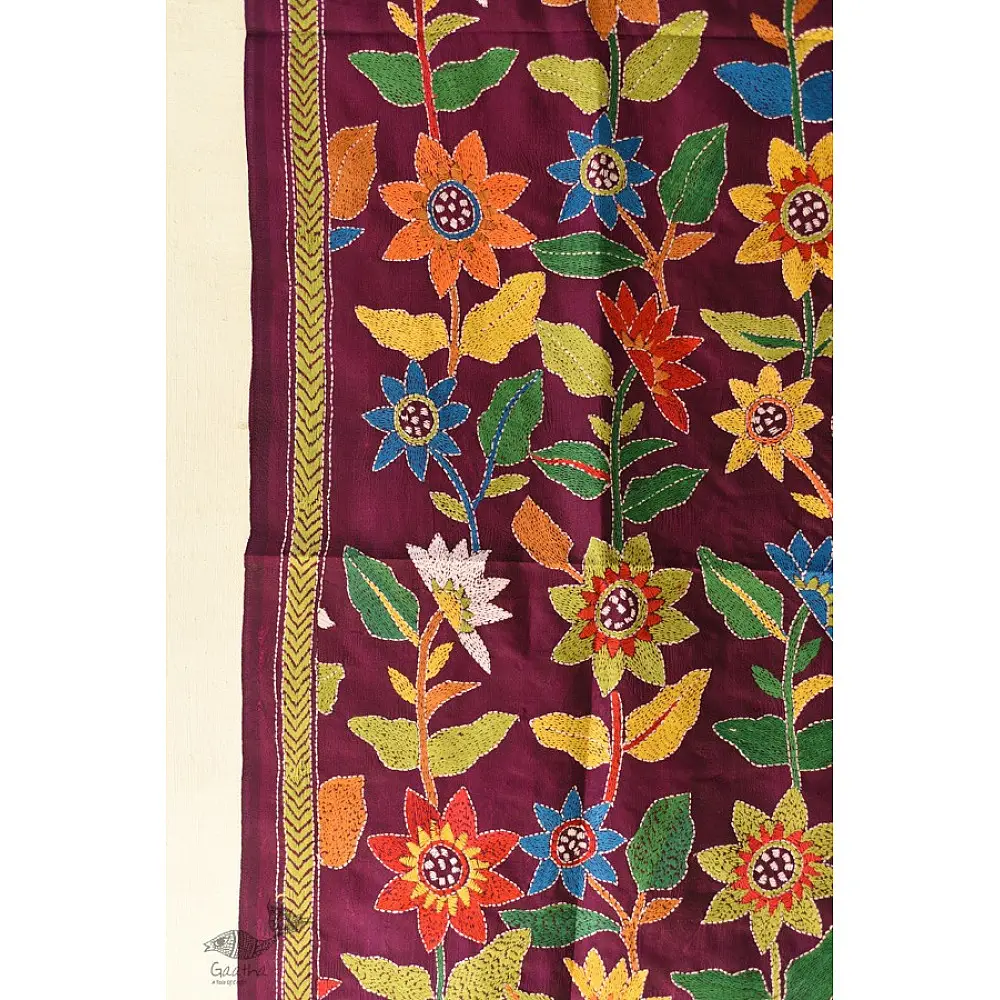  Kantha Soft Silk dupatta- Embroidered