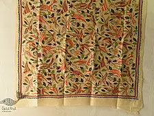 Pushparam . पुष्पारम | Kantha Tussar Silk Hand Embroidered Dupatta ~ Sparrows 
